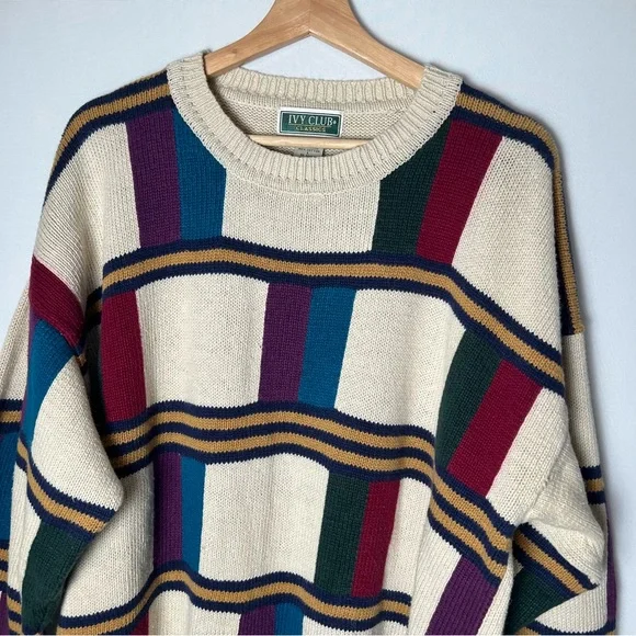 Ivy Club Classics Men’s Knit Crewneck Sweater Multicolor Block Pattern Large 90s - Picture 2 of 7